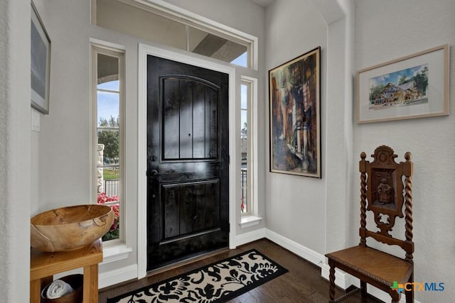 entryway with dark hardwood / wood-style flooring