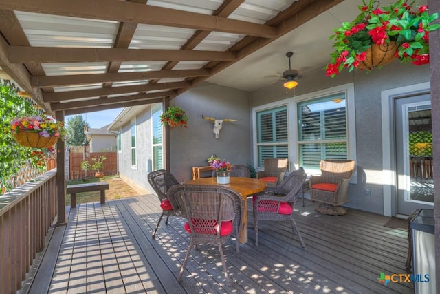 wooden deck with ceiling fan