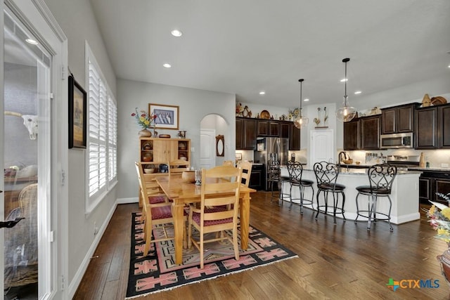 dining area with dark hardwood / wood-style flooring