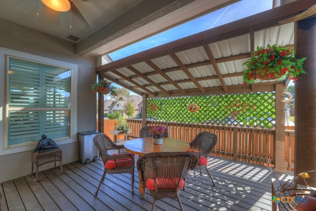 wooden terrace with ceiling fan