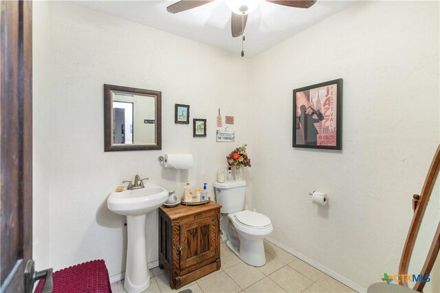 00 Dagg Rd, Yoakum, TX 77995 - bathroom with toilet, baseboards, a ceiling fan, and tile patterned floors