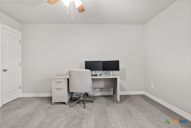 1519 Curlew Ln, Temple, TX 76502 - home office with light colored carpet, baseboards, and ceiling fan