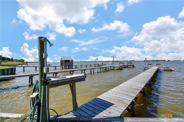 dock area with a water view