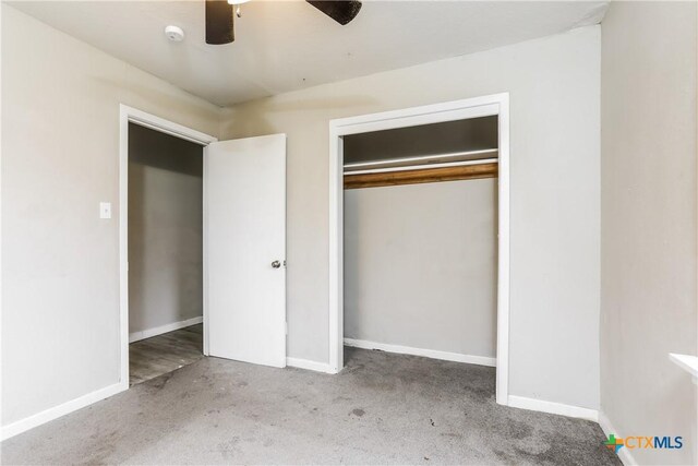 318 Durr St, Marlin, TX 76661 - unfurnished bedroom with carpet floors, a closet, and ceiling fan