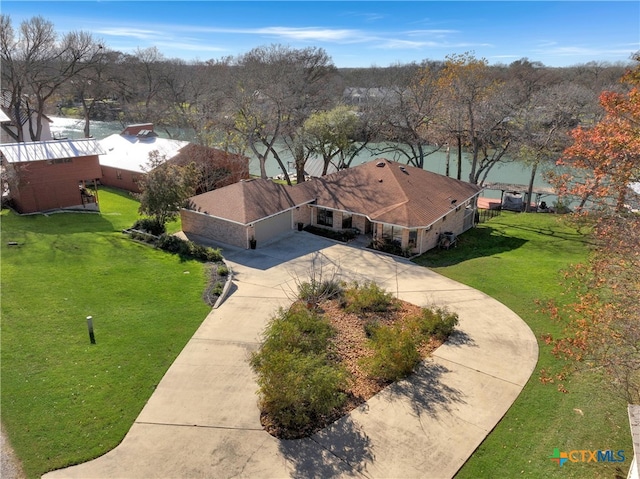 aerial view featuring a water view