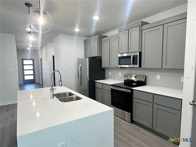2226 Wooster St, Nolanville, TX 76559 - kitchen featuring a sink, gray cabinetry, and stainless steel appliances