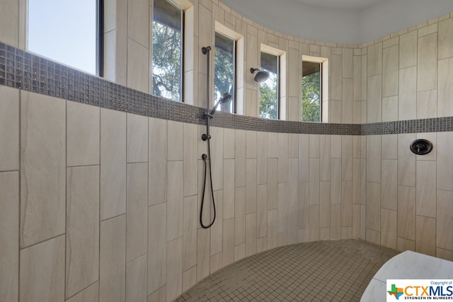 bathroom with a wealth of natural light and a tile shower