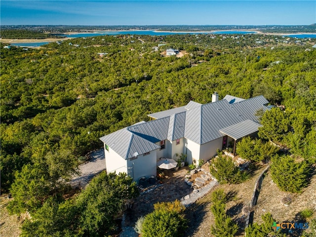 aerial view with a water view