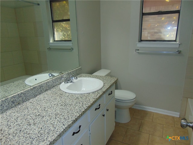 bathroom featuring tile patterned floors, vanity, and toilet