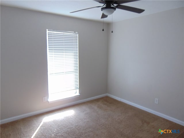 spare room with ceiling fan and carpet floors