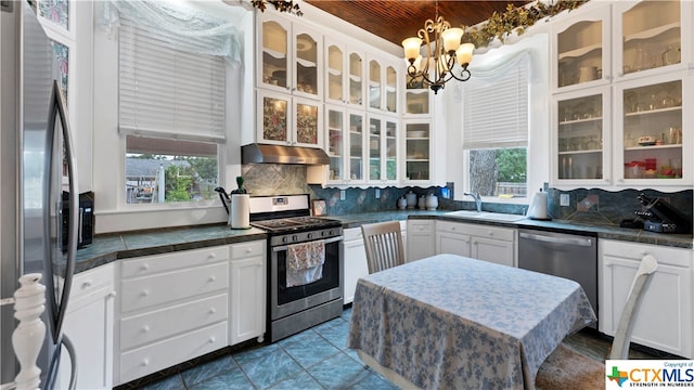 kitchen with white cabinets, decorative backsplash, stainless steel appliances, and a healthy amount of sunlight