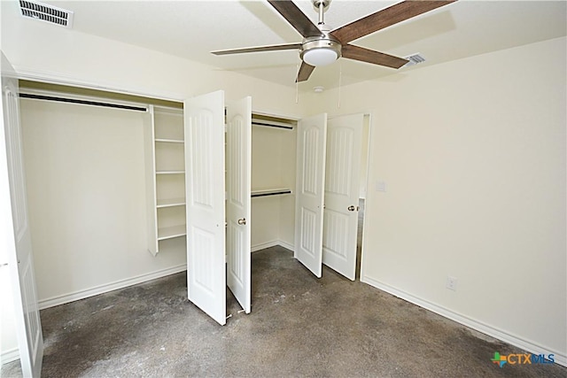 unfurnished bedroom with ceiling fan