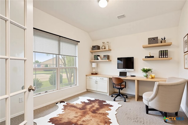 4004 Brookhaven Dr, Temple, TX 76504 - office with built in study area, light colored carpet, and vaulted ceiling