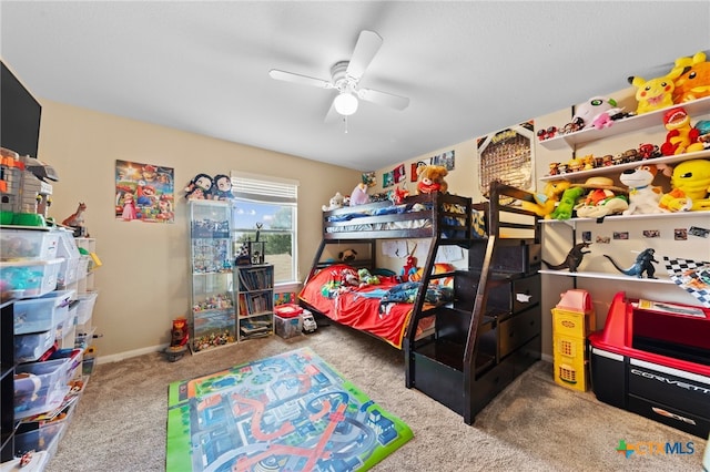 bedroom with carpet floors and ceiling fan