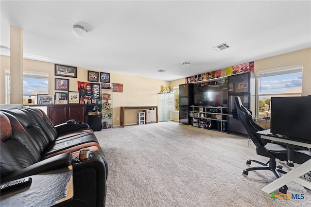 413 E Orion Dr, Killeen, TX 76542 - carpeted living area with plenty of natural light and a desk