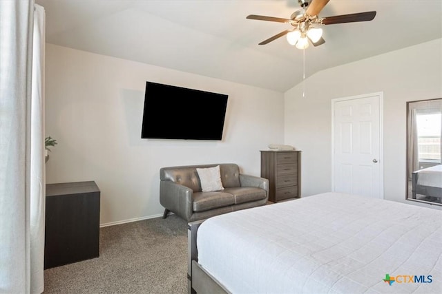 8812 Cantera Ridge Rd, Temple, TX 76502 - carpeted bedroom featuring vaulted ceiling, baseboards, and ceiling fan