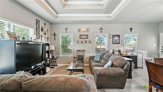 911-913 E Seideman St, Seguin, TX 78155 - living area with healthy amount of natural light, crown molding, and a raised ceiling