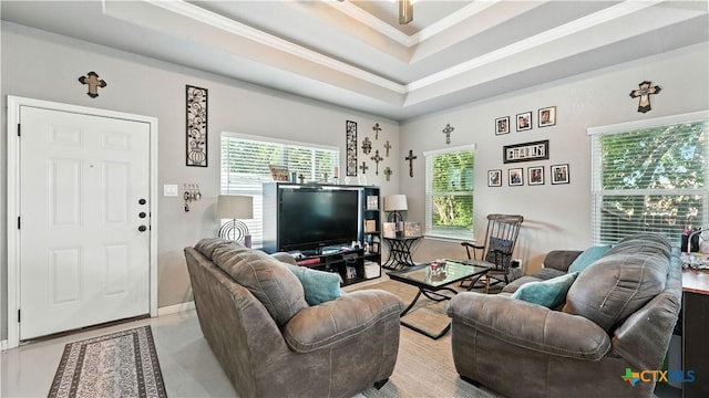 911-913 E Seideman St, Seguin, TX 78155 - living room featuring ornamental molding and a raised ceiling