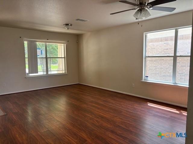 224 Starlight Dr, Temple, TX 76502 - spare room with ceiling fan, baseboards, wood finished floors, and visible vents