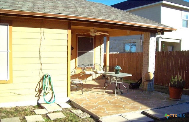 view of patio / terrace with a gazebo and ceiling fan