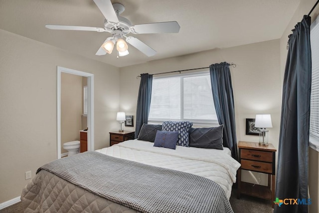 730 E Mather St Unit B101, New Braunfels, TX 78130 - bedroom with carpet floors, a ceiling fan, and ensuite bathroom