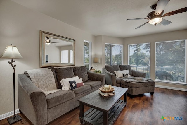 730 E Mather St Unit B101, New Braunfels, TX 78130 - living room featuring ceiling fan and dark wood-style flooring