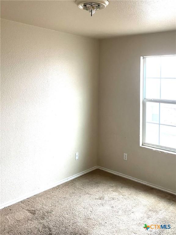 carpeted spare room with a healthy amount of sunlight and a textured ceiling