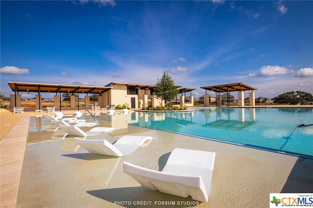 view of swimming pool with a patio