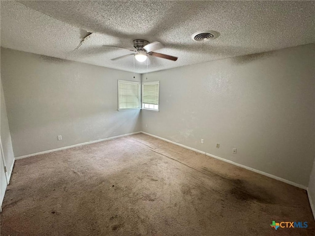 1804 Prather Dr, Killeen, TX 76541 - carpeted empty room featuring a ceiling fan, a textured ceiling, visible vents, and baseboards