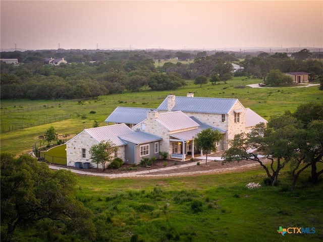 aerial view at dusk with a rural view