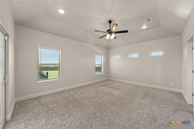6119 Big Tree Dr, Salado, TX 76571 - carpeted empty room featuring lofted ceiling, ceiling fan, recessed lighting, and baseboards
