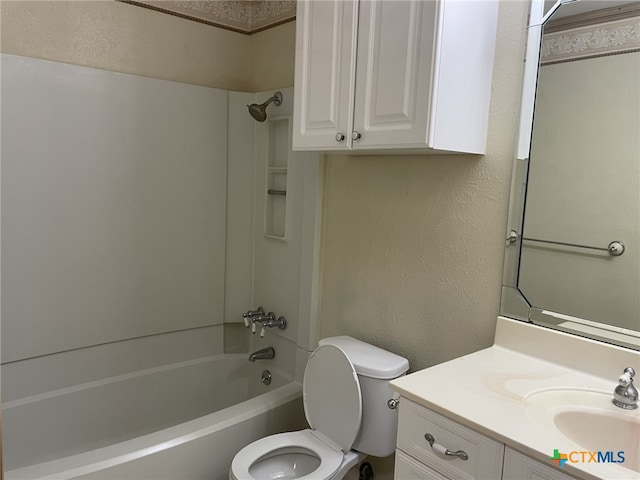 307 Hickok Ct, Austin, TX 78753 - full bathroom featuring toilet, vanity,  shower combination, and a textured wall