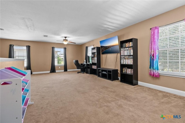 9108 Sage Loop Ct, Temple, TX 76502 - bedroom with baseboards, carpet, and a ceiling fan