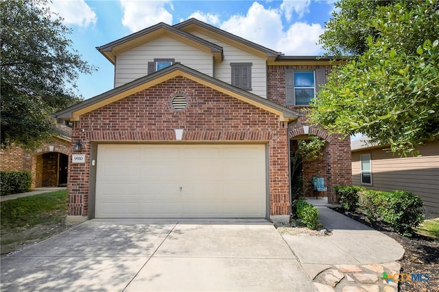 front facade with a garage