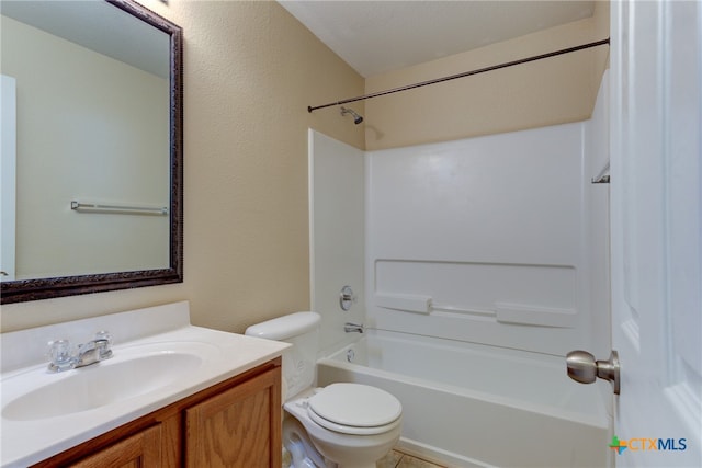 full bathroom featuring toilet, shower / tub combination, and vanity