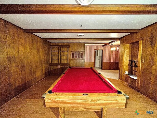 203 Hampshire St, Victoria, TX 77904 - recreation room with wood walls, beamed ceiling, and pool table