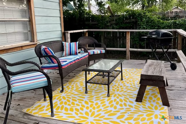 747 Oasis St, New Braunfels, TX 78130 - wooden deck featuring a grill and an outdoor living space