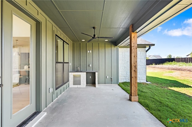 view of patio / terrace with ceiling fan