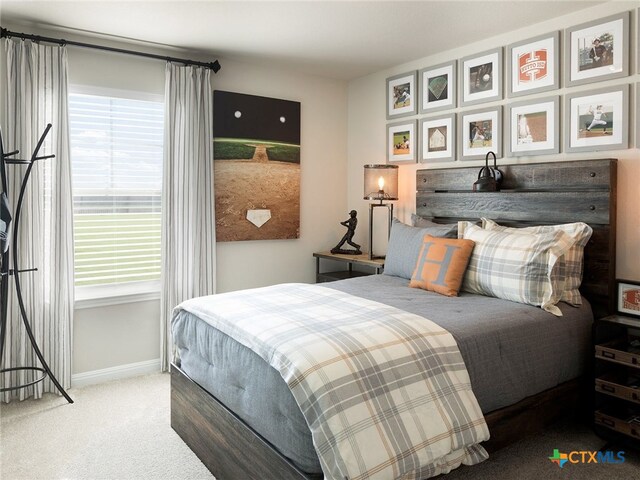 bedroom with multiple windows and carpet flooring