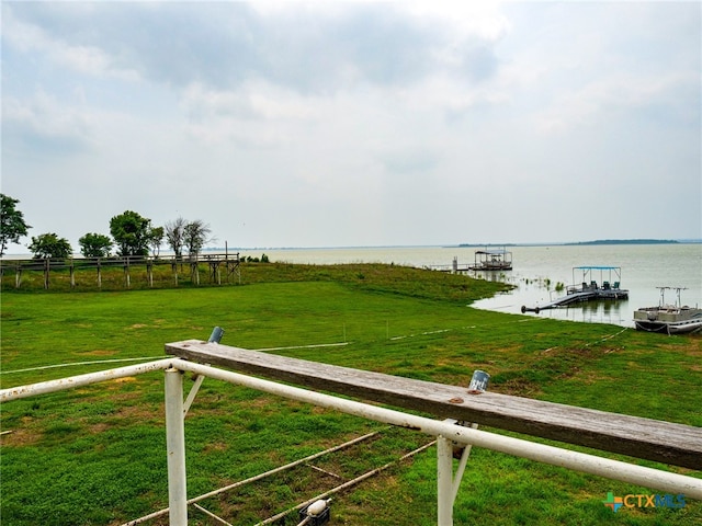 water view featuring a dock