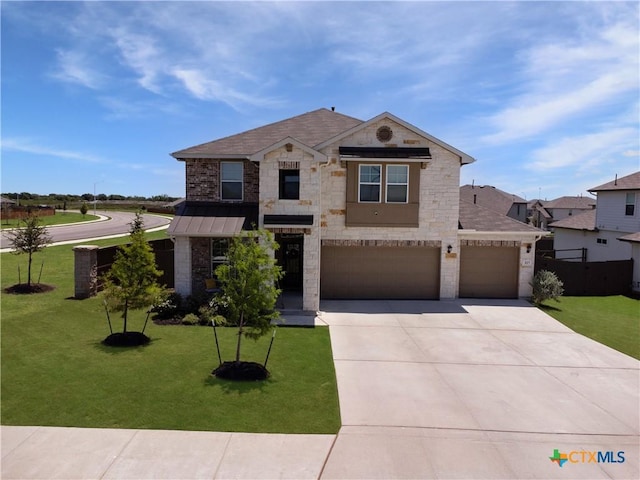 327 Steele Way, Cibolo, TX 78108 - view of front of home with driveway, an attached garage, stone siding, and brick siding