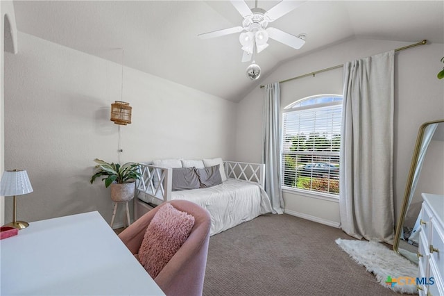 965 Ridgeoak Dr, Belton, TX 76513 - carpeted bedroom featuring lofted ceiling and a ceiling fan