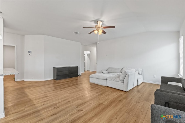 5836 Copano Rd, Belton, TX 76513 - living area with ceiling fan, light wood-type flooring, and lofted ceiling