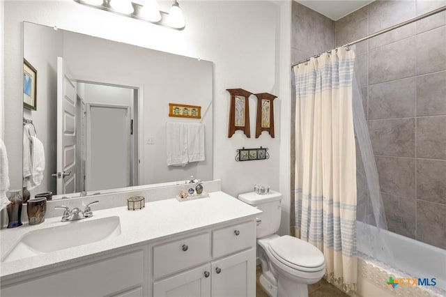 128 Riverhill Dr, Georgetown, TX 78628 - full bathroom with toilet, vanity, and shower / bath combo with shower curtain