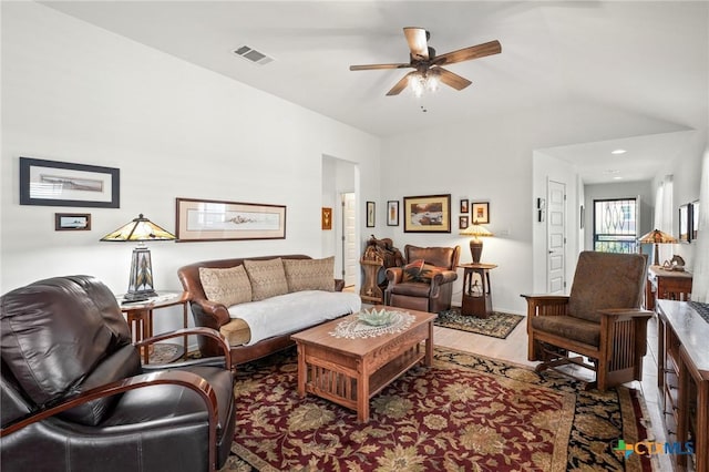 128 Riverhill Dr, Georgetown, TX 78628 - living area featuring ceiling fan and wood finished floors