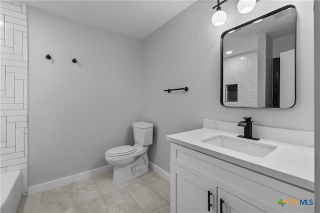 full bathroom with shower / bathing tub combination, tile patterned flooring, vanity, and toilet