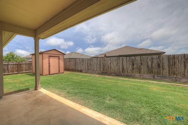 2588 Diamondback Trl, New Braunfels, TX 78130 - fenced backyard featuring a patio area and a shed
