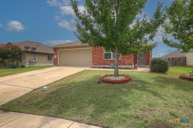 2588 Diamondback Trl, New Braunfels, TX 78130 - view of front facade with a garage, concrete driveway, brick siding, and a front yard