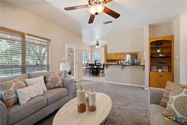 2109 Grizzly Trl, Harker Heights, TX 76548 - living room with ceiling fan, light colored carpet, and baseboards