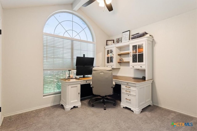 8620 Sunset Trl, Temple, TX 76502 - home office with light colored carpet, a ceiling fan, and healthy amount of natural light